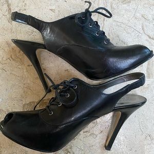 Black Leather High Heel Open Toe Lace Up Elegant Sandal Guess By Marciano 7.5